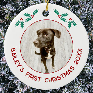 Personalised Pet Puppy Dog First Christmas Photo Ceramic Tree Decoration