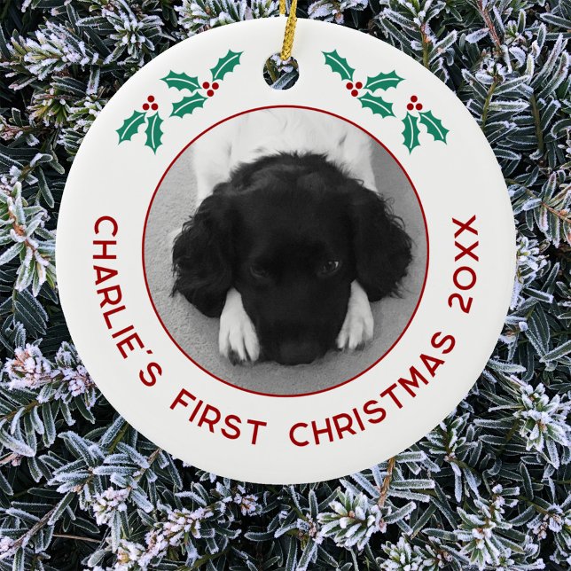 Personalised Pet Puppy Dog First Christmas Photo Ceramic Tree Decoration (Personalized puppy dog first Christmas photo ornament)
