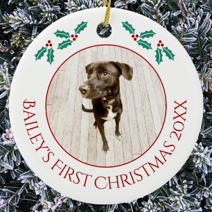 Personalised Pet Puppy Dog First Christmas Photo Ceramic Tree Decoration