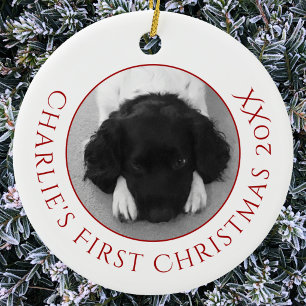 Personalised Pet Puppy Dog First Christmas Photo Ceramic Tree Decoration