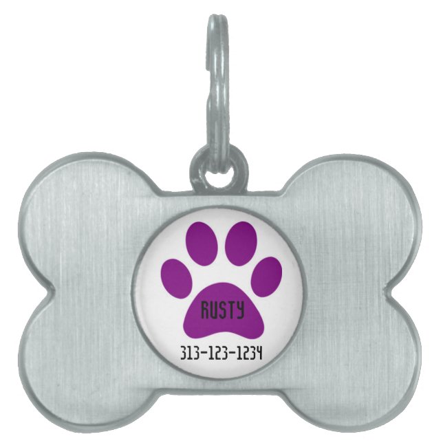 Personalised Pet Tag/Paw Print ID Tag (Front)
