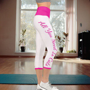 Personalised Pet-Themed Workout Hot Pink And White Capri Leggings