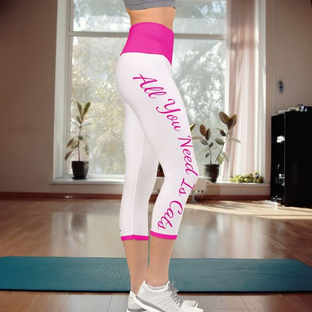 Personalised Pet-Themed Workout Hot Pink And White Capri Leggings (Creator Uploaded)
