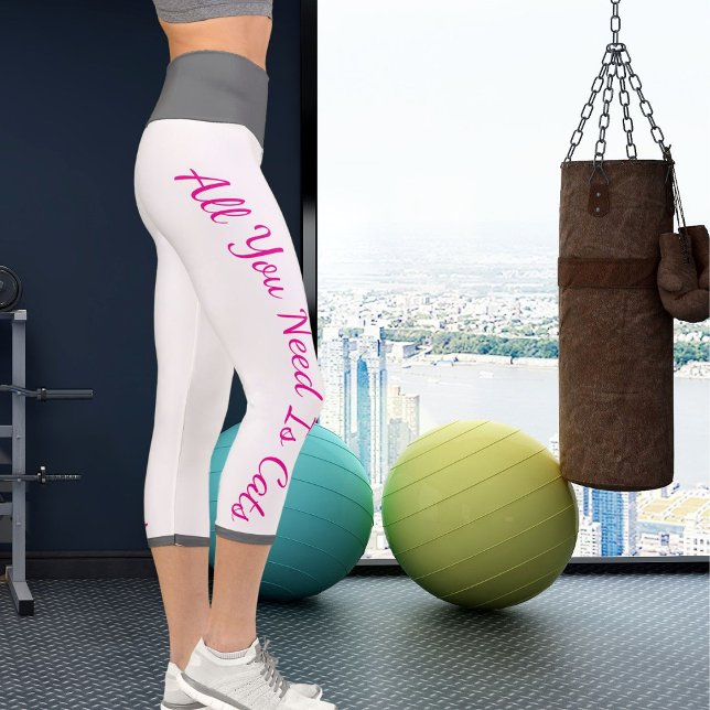 Personalised Pet-Themed Workout Pink Grey White Capri Leggings (Creator Uploaded)