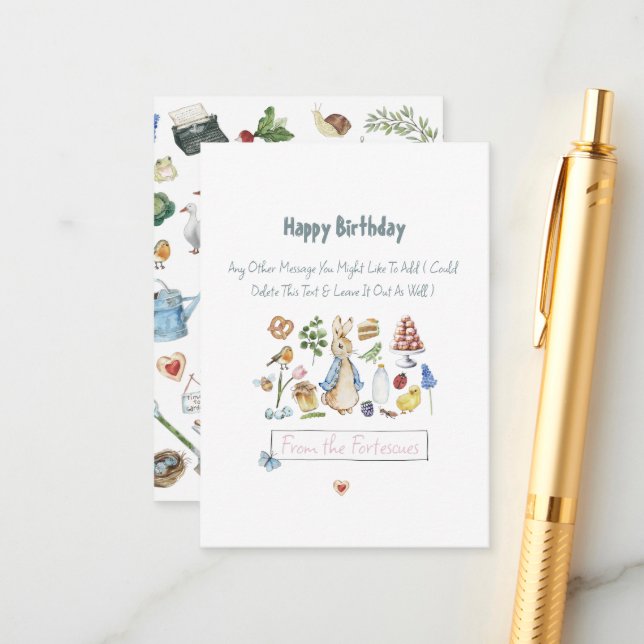 personalised peter the rabbit enclosure card (Front/Back In Situ)