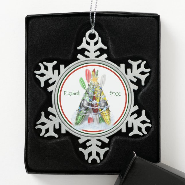 personalised pewter kayaking Christmas ornament (Box)