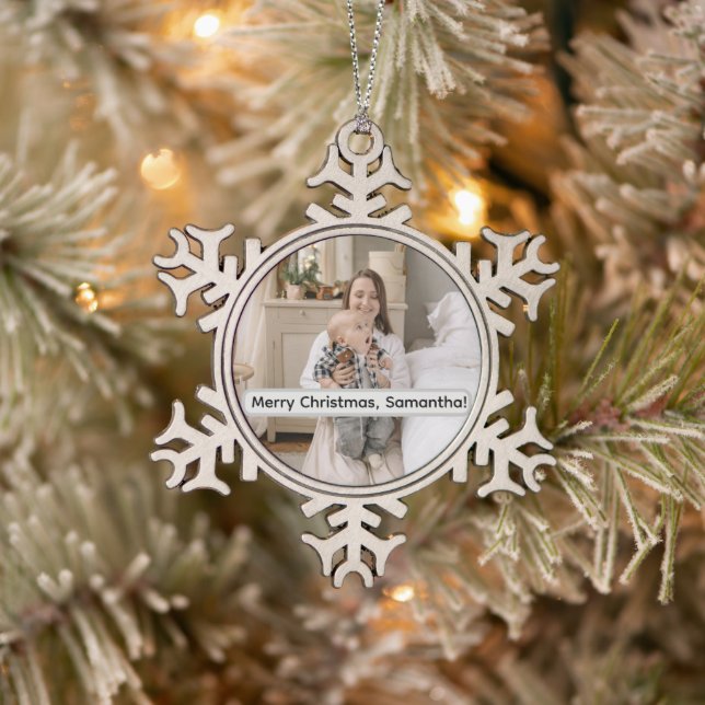 Personalised Pewter Snowflake Photo Ornament (Tree)