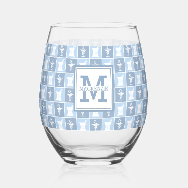 Personalised Pharmacist Pharmacy Tech Stemless Wine Glass (Front)