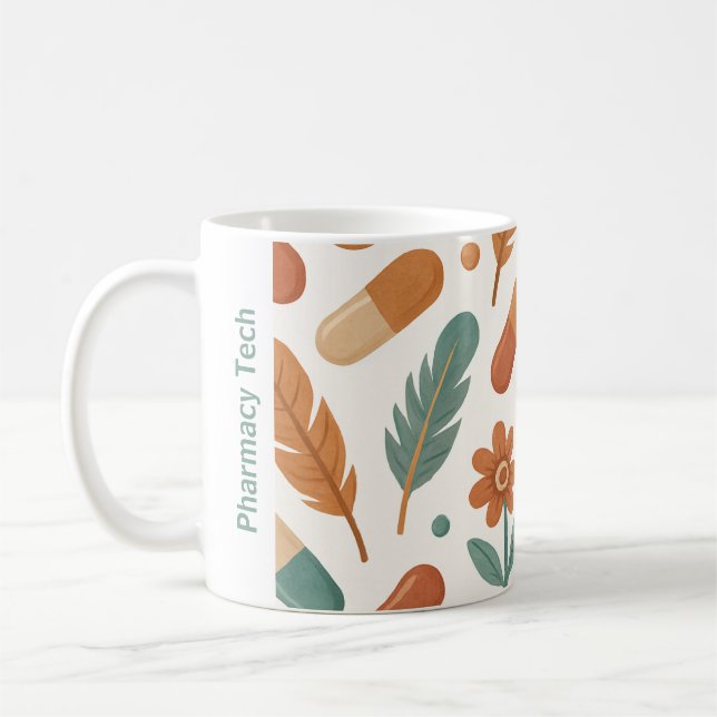 Personalised Pharmacy Mug Boho Daisy Feathers (Left)