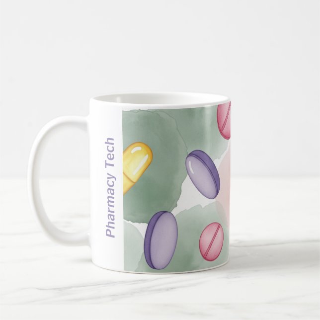 Personalised Pharmacy Mug Grey Pink Purple Pills (Left)