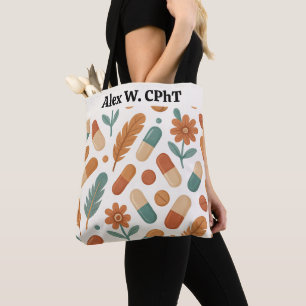 Personalised Pharmacy Tote Bag Boho Daisy Feathers