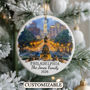 Personalised Philadelphia Ornament, Pennsylvania Ceramic Tree Decoration