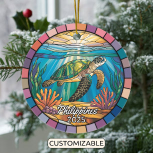 Personalised Philippines Ornament, Sea Turtle Ceramic Tree Decoration