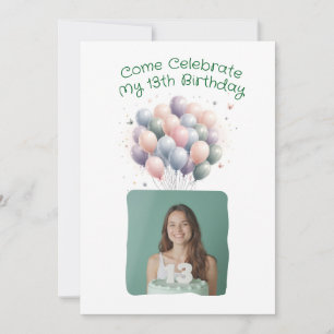 Personalised Photo 13th Birthday Balloons Invitation