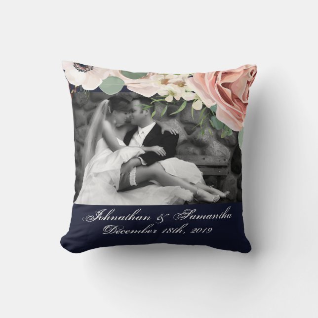 Personalised Photo 16"x16" Pillow Geometric Navy (Front)