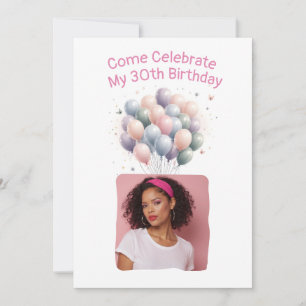 Personalised Photo 30th Birthday Balloons Invitation