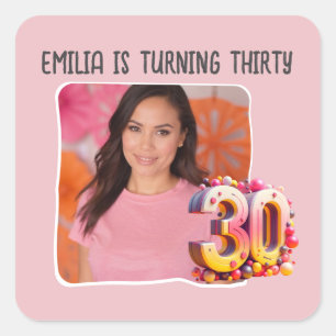 Personalised Photo 30th Birthday Party Square Sticker