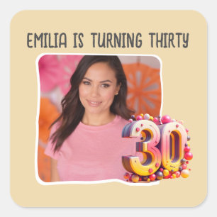 Personalised Photo 30th Birthday Party Square Sticker
