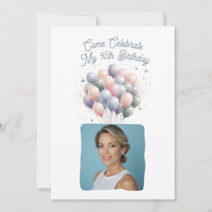 Personalised Photo 45th Birthday Balloons Invitation