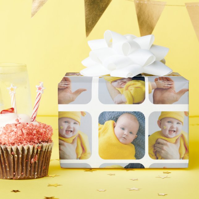 Personalised Photo 4 Photograph Collage Wrapping Paper (Birthday Party)