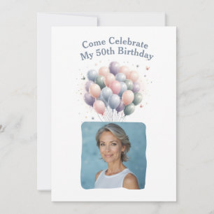 Personalised Photo 50th Birthday Balloons Invitation