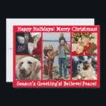 Personalised Photo 5 Five Merry Christmas Holiday Card<br><div class="desc">Cute photo holiday card to customise with your own photos. The perfect personalised photo card to send to all your family and friends. Christmas red background.</div>