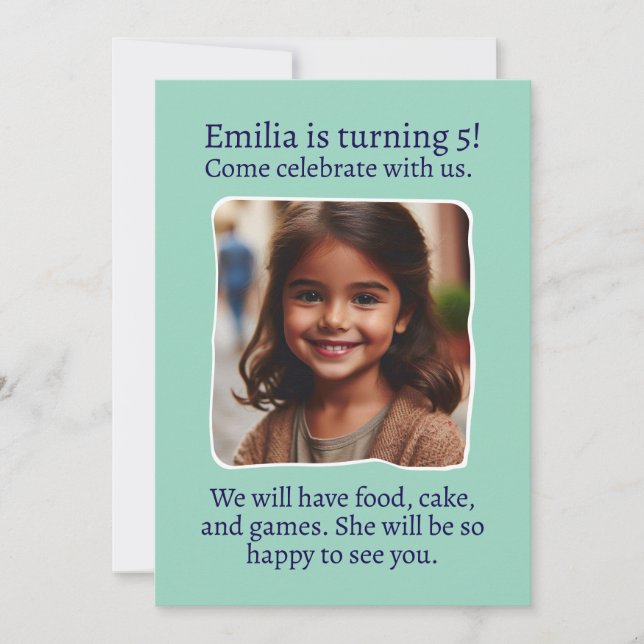 Personalised Photo 5th Birthday Party Invitation (Front)