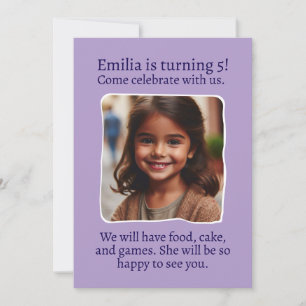 Personalised Photo 5th Birthday Party Invitation
