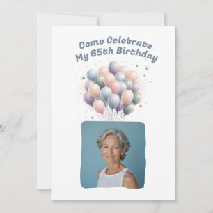 Personalised Photo 65th Birthday Balloons Invitation