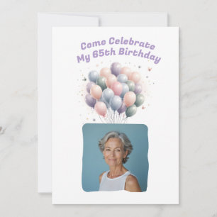 Personalised Photo 65th Birthday Balloons Invitation