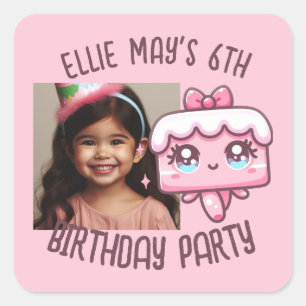 Personalised Photo Add Name Cute Birthday Cake Square Sticker