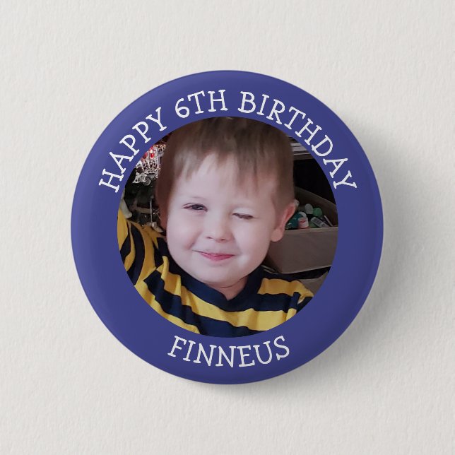 Personalised Photo, Age and Name Birthday  6 Cm Round Badge (Front)