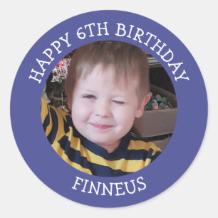 Personalised Photo, Age and Name Birthday Classic Round Sticker