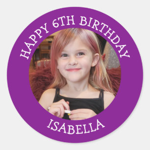 Personalised Photo, Age and Name Birthday Classic Round Sticker