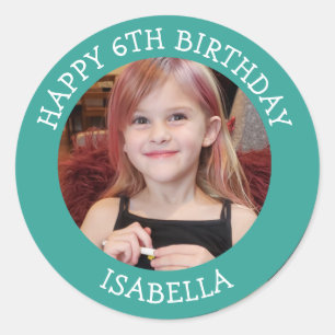 Personalised Photo, Age and Name Birthday Classic Round Sticker