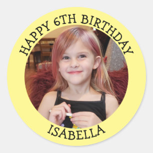 Personalised Photo, Age and Name Birthday Classic Round Sticker