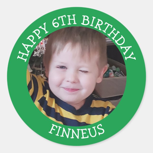 Personalised Photo, Age and Name Birthday   Classic Round Sticker (Front)