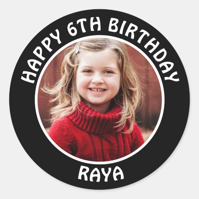 Personalised Photo, Age and Name Birthday Party Classic Round Sticker (Front)