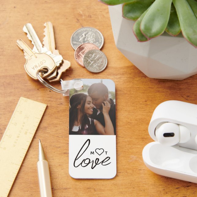 Personalised Photo and Monogram Text Photo Collage Key Ring (Desk)