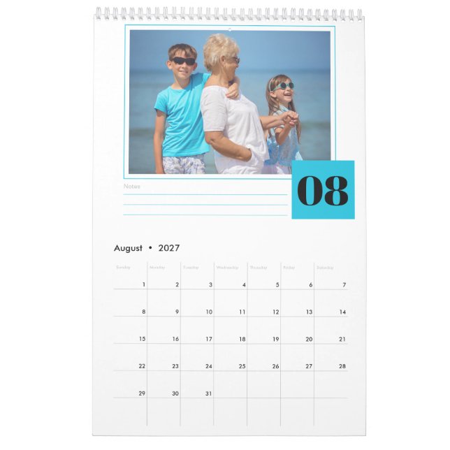 Personalised Photo and Monthly Notes Section 2027 Calendar (Aug 2027)