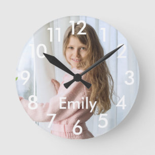 Personalised Photo And Name Modern Round Clock