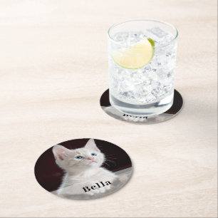 Personalised Photo and Name Round Paper Coaster