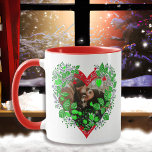 Personalised Photo and Names | Our First Christmas<br><div class="desc">Personalised,  "Our First Christmas Together" holiday mug. Just add your favourite photo,  names and date in the personalise area. Pretty foliage and Christmas flowers heart border.</div>