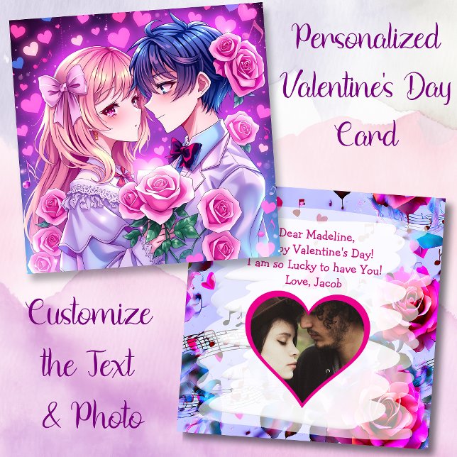 Personalised Photo and Text Anime Valentine's Day Card (Creator Uploaded)