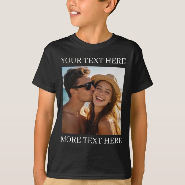 Personalised Photo and Text Black T-Shirt (Front)