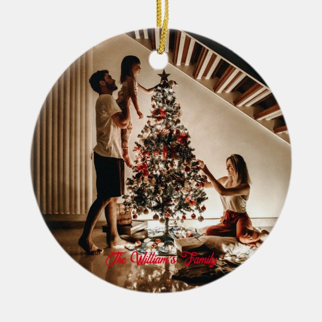 Personalised Photo and Text Custom Family  Ceramic Tree Decoration (Front)