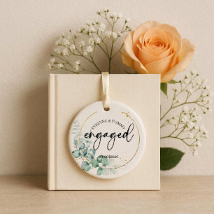 Personalised Photo and Text Engaged Ceramic Tree Decoration