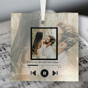 Personalised Photo and Text Music Player Glass Tree Decoration