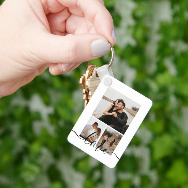 Personalised Photo and Text Photo Collage Key Ring (Hand)