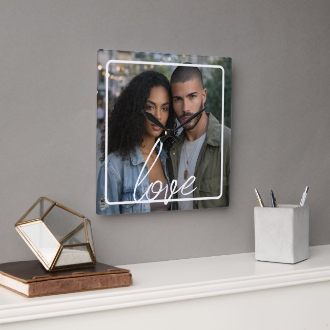 Personalised Photo and Text Photo Collage Square Wall Clock (Office)
